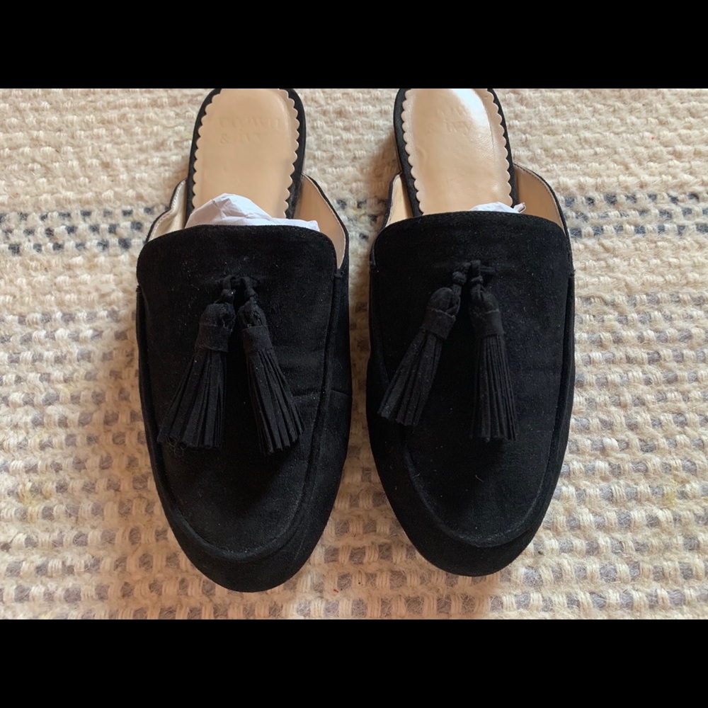 Black Suede Crown & Ivy Mules